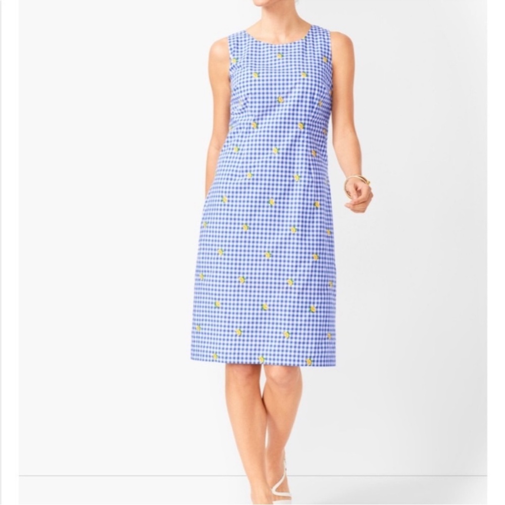 Talbots Blue and Yellow Gingham and Lemons Shift Dress